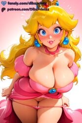 ai ai_assisted ai_generated anime artist_name bare_shoulders blonde_hair blue_eyes blush bow bow_panties breasts choker cleavage clothes_lift collarbone crown dibzprintz dress dress_lift earrings fansly female gradient_background hi_res high_quality high_resolution highres jewelry large_breasts leaning_forward lips long_hair looking_at_viewer looking_back mario_(series) massive_boobs massive_breasts massive_tits nintendo panties panty_pull parted_lips pink_background pink_dress pink_lips pink_panties princess_peach pulled_by_self pussy shiny_skin short_sleeves smile solo sphere_earrings thighs underwear undressing watermark