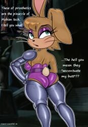 2024 anthro archie_comics ass bunnie_rabbot cybernetic_arm cybernetic_leg cybernetic_limb cybernetics dialogue english_text eyelashes eyeshadow female floppy_ears hand_on_hip lagomorph leporid machine makeup mammal necroeddie oblivious rabbit scut_tail sega short_tail solo solo_focus sonic_(series) sonic_the_hedgehog_(archie) sonic_the_hedgehog_(comics) sonic_the_hedgehog_(satam) sonic_the_hedgehog_(series) tail text whiskers