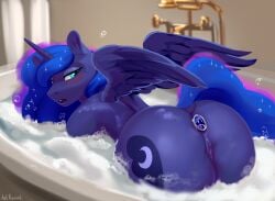 alicorn anal anal_sex anthro anus ass bathtub big_butt blue_body blue_eyes blue_hair bubble buttplug buttplug_in_ass buttplug_insertion cutie_mark equid equine feathered_wings feathers female friendship_is_magic genitals glistening glistening_body hair hasbro hi_res horn inside kelkessel mammal my_little_pony mythological_creature mythological_equine mythology nude object_in_ass partially_submerged penetration plug_(sex_toy) plug_insertion princess_luna_(mlp) pussy sex_toy sex_toy_in_ass sex_toy_insertion solo sparkles sparkling_hair white_sclera wings