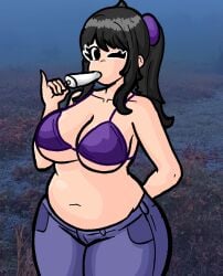 big_breasts black_eyes black_hair bra breasts chetoh chubby chubby_female claire_(chetoh) cleavage female female_focus female_only hair human jeans oc one_eye_closed original original_character ponytail popsicle popsicle_in_mouth shirtless shirtless_female sucking_popsicle
