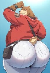 ai_generated anthro bear ben_bigger big_ass bigger_male bubble_ass bubble_butt butt_crack butt_focus chubby fat furry huge_ass tight_clothing ursid zenless_zone_zero