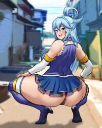 alternate_version_available aqua_(konosuba) ass dat_ass ecchi fbi_ecchi female showing_off squatting squatting_position