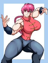 biceps big_arms breasts buff deltoids female forearms large_breasts muscle_girl muscles muscular muscular_female posing ranma-chan ranma_1/2 ranma_saotome shoulder_muscles tall_female tall_girl thick_thighs tight_clothing tomkat96