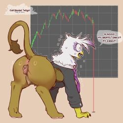 1:1 2025 animal_genitalia animal_pussy anus avian beak bodily_fluids canine_genitalia canine_pussy chart clothing cold-blooded-twilight english_text female feral flying_sweatdrops friendship_is_magic genitals gilda_(mlp) gryphon hasbro hi_res jacket my_little_pony mythological_avian mythological_creature mythology necktie pussy solo sweat sweatdrop tail teats text topwear wings worried