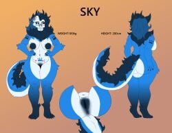 absurd_res anthro anus areola ass big_areola big_breasts big_butt black_nipples blue_body blue_eyes blue_fur blue_hair blue_lips breasts chest_tuft claws dark_nipples dragon female fluffy fluffy_tail fur furred_dragon furred_scalie hair heterochromia hi_res horn huge_areola lips multicolored_hair mythological_creature mythological_scalie mythology neck_tuft nipples red_eyes scalie sky_(zortrex) solo tail tuft two_tone_hair vulva white_body white_fur zortrex