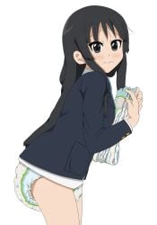 1girls blush cakies22 diaper diaper_fetish embarrassed female k-on! mio_akiyama_(k-on!) sakuragaoka_high_school_uniform solo