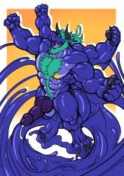 anthro balls beard body_hair chest_hair chest_tuft claw cock cum dick dragon engis_(trencalos) furry gay goo_creature hair happy_trail homosexual horn knot male male/male male_only muscles muscular muscular_male penis pubes pubic_hair reptile scalie semen shark shark_tail sharp_teeth slime solo solo_focus solo_male testicles trencalos vein