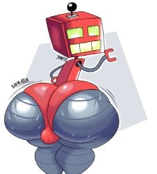 1boy 1robot 1robot_boy 2025 anthro ass balls ballsack battle_for_bfdi battle_for_dream_island bfb bfdi big_ass bsky_link color colored femboy femboy_only jacknjellify looking_down male male_only object_show object_show_community object_shows onomatopoeia osc robot robot_boy robot_femboy roboty_(bfdi) shiny_ass sweaty_ass sweaty_butt text thong wiggle yeah_(artist)