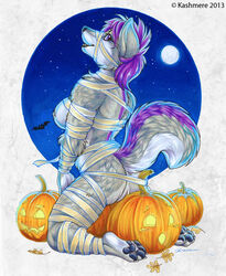 anthro breasts canine female halloween hindpaw holidays jack-o'-lantern jess_(teckly) kashmere mammal mummy nude paws pumpkin pussy solo undead wolf