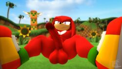 16:9 3d_(artwork) anthro balls big_balls big_penis clothing digital_media_(artwork) echidna erection flower footwear fur genitals green_hill_zone hi_res hill juicyducksfm knuckles_the_echidna looking_at_viewer lying male mammal monotreme nude on_back palm_tree penis plant purple_eyes red_body red_fur sega shoes sitting smile solo sonic_the_hedgehog_(series) source_filmmaker_(artwork) tan_body tan_skin tree widescreen