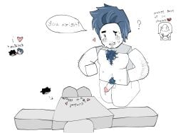 2boys after_sex artist_request balls blocky_body blue_hair chance_(forsaken) english_text forsaken_(roblox) gay grey_skin guest_1337_(forsaken) male male_only nude penis roblox roblox_game robloxian tagme text white_skin yaoi