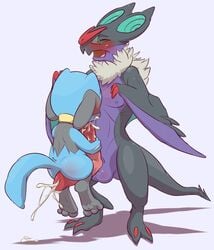 ambiguous_gender balls blush closed_eyes cum cum_in_mouth cum_inside cumshot diphallia diphallism duo feral feral_on_feral hollo_nut male male_only multi_penis nintendo noivern oral orgasm outercourse penis penis_riding pokemon pokemon_(species) riolu size_difference size_play thigh_sex video_games