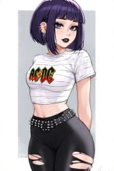 ai_generated female goth kyoka_jiro my_hero_academia pale_skin petite pretty purple_eyes purple_hair tight_clothing