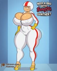 1boy aged_up ai_generated alatrea bodysuit bottom_heavy bursting_breasts cameltoe clarence_buttowski cleavage_overflow disney_xd feet genderswap_(mtf) helmet high_heels hips_wider_than_shoulders huge_breasts huge_thighs kick_buttowski large_breasts male_head/female_body mtf_crossgender nipple_bulge nipple_slip rule_63 skintight_bodysuit thick_calves thick_legs thick_thighs tight_clothing toes