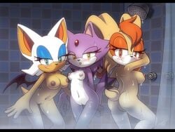 2014 anthro areola bat big_breasts blaze_the_cat breasts erect_nipples feline female group lagomorph mammal milf mother nancher nipples nude parent pussy rabbit rouge_the_bat sega shower sonic_(series) sonic_the_hedgehog_(series) vanilla_the_rabbit