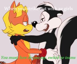 anthro antoine_d'coolette canine coyote crazedg duo frottage fur looney_tunes male male_only mammal multiple_males penis pepe_le_pew sega sex skunk smooth_fur sonic_(series) warner_brothers yaoi