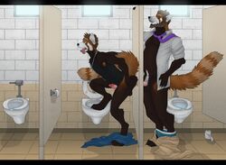 anal bathroom brown_fur closed_eyes clothed clothing couple cum cum_while_penetrated duo father fucked_silly fur furry furry_only gay glory_hole half-dressed incest male mammal orange_fur orgasm parent penetration precum red_panda ringed_tail samsquanch side_view son standing tongue tongue_out white_fur