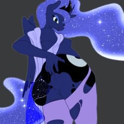 alicorn anthro anthrofied anus areola ass big_butt blue_body blue_eyes blue_hair breasts clothing cutie_mark doppelgänger equine female friendship_is_magic hair half-closed_eyes horn legwear mammal my_little_pony nipples plain_background princess_luna_(mlp) pussy rear_view rinku small_breasts solo spreading stockings thick_thighs torn_clothing wings