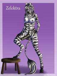 anthro breasts dickgirl equine fur hair hax-the-monster hooves horse intersex long_hair looking_at_viewer mammal nipples nude original_character penis pussy solo testicles text zebra