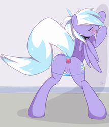 2014 against_wall anal anal_sex ass blush closed_eyes clothing cloud_chaser_(mlp) collar cutie_mark dildo equine female feral friendship_is_magic from_behind mammal my_little_pony nude omiart panties panties_down pegasus penetration pussy sex_toy solo underwear wings