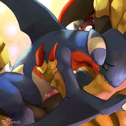 bite blitzdrachin claws couple cum dragon duo fangs female gabite gold haxorus illustration love male nintendo painting penis pokemon pussy pussy_juice red_claws reptile scalie sex size_difference straight video_games