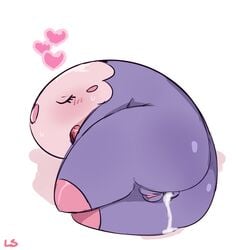 after_sex anus ass blush cum cum_in_ass cum_inside female lightsource lying musharna nintendo on_side open_mouth plain_background pokemon pussy saliva sleeping solo video_games white_background