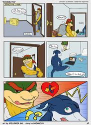 anthro bandai biceps bowser_koopa_junior_(roommates) caught clothing comic computer digimon dildo dreamous_(writer) duo english_text flamedramon furry furry_only gay giancarlo_rosato hi_res hiding horn koopa laptop lube male male_only mario_(series) masturbation muscles nintendo nude penis piercing raised_tail roommates_(comic) scales scalie sex_toy spelunker_sal text uncut