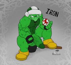 1boy abs anthro balls biceps big_balls big_muscles big_penis blue_eyes eating erection fingerless_gloves footwear glans gloves green_nipples green_skin grin hammer hammer_bros. headgear helmet huge_cock humanoid_penis iron_(character) koopa looking_at_viewer male male_only mario_(series) muscles mushroom nintendo nipples nude pecs penis pose scales scalie shoes sitting smile solo spread_legs spreading super_mario_bros. thick_penis toned tools utx-shapeshifter vein veiny_penis