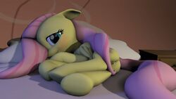 2014 3d bed clock equine female feral fluttershy_(mlp) friendship_is_magic fruitymilk horse looking_at_viewer mammal my_little_pony pegasus pussy smile solo source_filmmaker wings