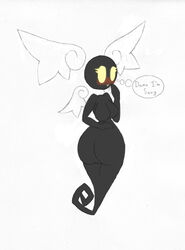 anthro ass big_breasts big_butt bit-small blush breasts cute english_text female ghost glowing glowing_eyes hand_on_hip legless looking_at_viewer nude plain_background pussy solo spirit teepa text wide_hips wings