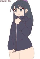 1girls animated animated_image big_breasts bikini black_eyes black_hair bouncing_breasts brownish_hare flashing golden_bikini hair_ribbon jacket_only long_hair looking_at_viewer smile smug solo solo_focus thick_thighs thighs unzipped veronica_(brownish_hare)