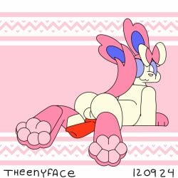 animal_genitalia animal_penis animated animated_background ass balls big_butt blinking bow_(feature) canine_genitalia canine_penis eeveelution feet foot_focus furry furry_male furry_only generation_6_pokemon genitals looking_back loop male_only nintendo pawpads penis pokemon pokemon_(species) sylveon tail tail_motion tailwag theenyface