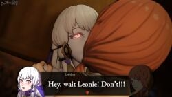 2girls 3d against_wall back_view bangs bare_arms bare_shoulders begging_to_stop blunt_bangs bra caught collarbone completely_nude corruption dochaunt24 embarrassed english_text female female_only femdom femsub fire_emblem fire_emblem:_three_houses forced forced_kiss from_behind glowing glowing_eyes grey_body grey_skin groping hand_on_another's_shoulder indoors kissing leonie_pinelli library light-skinned_female light_skin long_hair lysithea_von_ordelia medium_hair mind_control molestation multiple_girls nail_polish nintendo nude nude_female orange_hair orange_nails pale-skinned_female pale_skin pillar pink_eyes post-timeskip purple_bra rape restrained rolling_eyes screaming shocked shoulders side_ponytail slave sub_dominating_sub surprised text text_box underwear upper_body white_hair yelling yuri