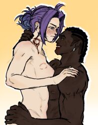 1boy 1girls abs akuma_draws bite_mark black_hair blade_(eric_brooks) blade_(marvel_comics) blood cornrows dark-skinned_male dark_skin hair_bun interracial male marvel marvel_comics marvel_rivals muscular muscular_male naked nude psylocke psylocke_(sai)_(fleeting_butterfly) purple_hair sex x-men