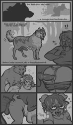 1boy 1girls ahe_gao all_fours anthro anthro_on_feral anus ass big_breasts blush breasts canine chubby clothed clothing comic coxaplenty dialogue doggy_style duo english_text erection female feral fingering from_behind fur glasses grey_fur grey_hair grey_skin hair hanging_breasts interspecies josie knot male mammal monochrome mounting nude open_mouth original pants pants_down penetration penis plump_labia precum pussy sex sharp_teeth short_hair sideboob straight tail tailwag testicles text tongue tongue_out vaginal_penetration wide_hips wolf zoophilia