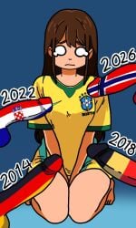 1girl 4boys belgium big_breasts big_cock big_dick big_penis brasil brazil brazillian breasts brown_hair croatia cry crying f0dag4mes284 female football football_uniform german_flag huge_breasts jersey light-skinned_female light_skin male norway penis soccer soccer_uniform