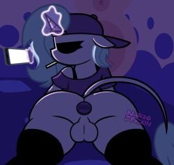 accurate_art_style anthro artist_name artist_upload balls black_eyes buttplug cybermare_(loveweb) futanari hat intersex loveweb nardojfuckin phone thighhighs trans trans_woman unicorn unicorn_horn