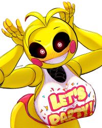 absurd_res animatronic animatronic_female artofjet_(artist) beakless big_breasts chicken chicken_girl female female_only five_nights_at_freddy's five_nights_at_freddy's_2 fnaf highres phasianid robot robot_girl scottgames toy_chica_(fnaf) yellow yellow_skin