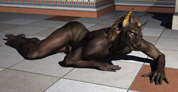 1boy 3d anthro anubian_jackal anubis canine deity egyptian erection fur furry jackal looking_at_viewer male male_only mammal muscles nude penis solo wooky yellow_eyes