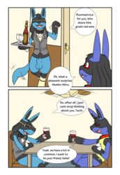 akiru01 akiru_cario alcohol anthro balls beverage canine closed_eyes collar drinking duo english_text kaptcha lucario male male_only mammal nintendo open_mouth penis pokemon pokemon_(species) sheath socks tachikawa text vest video_games wine