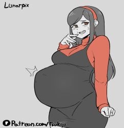 big_breasts blush brown_eyes embarrassed female female_only fetal_movement fully_clothed hairband long_hair lunarpix maternity_clothes maternity_dress nervous nervous_smile original original_character pregnant shy shy_smile solo sweat sweatdrop tsukiji turtleneck turtleneck_sweater wedding_ring wide_hips