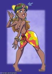 1girls alternate_version_at_source amazing_island blonde_hair blue_eyes breasts dark-skinned_female dark_skin earrings female first_porn_of_character jasmine_(amazing_island) nipples solo wyattoons