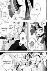 breasts censored clothing comic crotchboobs duo english_text equine female feral fingering friendship_is_magic greyscale hair horn horse human human_on_feral interspecies male mammal monochrome my_little_pony nipples ortensia pony pussy pussy_juice small_crotchboobs solo_focus straight text translated twilight_sparkle_(mlp) vaginal_penetration zoophilia