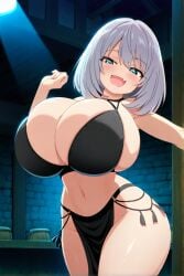 ai_generated blue_eyes dancing female huge_breasts short_hair silver_hair tejina_senpai tejina_senpai_(character)
