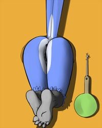 anthro anus ass avian bird blue_jay bondage bondage bound female hindpaw paddle paws pussy rml robin_(rml) solo tail_feathers wall