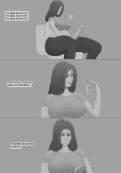 absurdly_large_cock bathroom black_hair condom_transformation deag9000 english_text futa_giantess futa_on_male futanari human_condom it'll_never_fit living_condom micro_male micro_on_macro oc part_1 talking_to_self text toilet transformation white_body