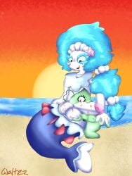2025 3:4 antennae_(anatomy) anthro ball_grab balls beach blue_eyes blue_hair bodily_fluids breasts celebi colored decoration detailed_background digital_drawing_(artwork) digital_media_(artwork) duo elemental_creature female feral fish_tail flora_fauna gem generation_2_pokemon generation_7_pokemon genitals green_body hair hands_on_pussy heart_eyes heart_symbol hi_res humanoid kiss_mark kissing lagomorph legendary_pokemon legless lipstick_on_balls lipstick_on_penis love lying_on_ground lying_on_sand male male/female mammal mythical_pokemon nintendo on_ground pearl_(gem) penis penis_grab penis_kissing plant pokemon pokemon_(species) primarina sand sea short_stack signature size_difference sky smile sun sunset touching_pussy waltz_katt water white_body