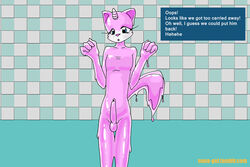 1boy a_short_kitty_tail feline fur furry goo interspecies male mammal nana_gel open_mouth penis rainbowkitty sex slime solo testicles text url watermark