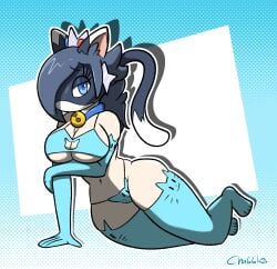 bell_collar black_hair blue_eyes bullet_bill casual cat_bullet_bill cat_ears cat_tail cat_underwear chabble head_transformation mario_(series) post-transformation princess_rosalina sleepwear transformation