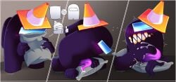 among_us among_us_black black_(among_us) blush bodily_fluids cum cumshot fangs friday_night_funkin friday_night_funkin_mod genderfluid impostor_(among_us) pillow pillow_humping sus teeth tentacle_cock tentacle_penis traffic_cone vs_impostor